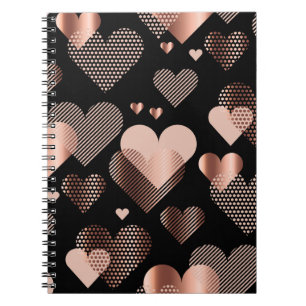 Carnet Coeurs d'or rose, noir vintage.