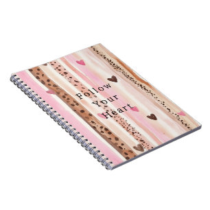 Carnet Coeurs Empreintes de léopard Brown roses rayures