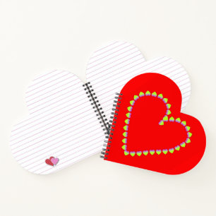 Carnet Coeurs en forme de coeur sur rouge