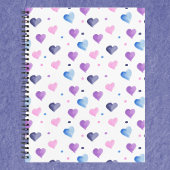 Carnet Coeurs et points Aquarelle rose bleu pourpre