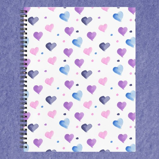 Carnet Coeurs et points Aquarelle rose bleu pourpre