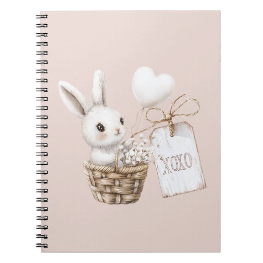 Carnet Coeurs lapins blancs dans un Baby shower panier XO (Devant)