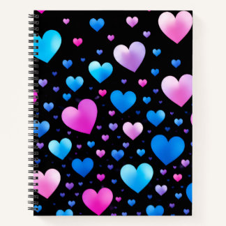 Carnet Cœurs lumineux rose et bleu