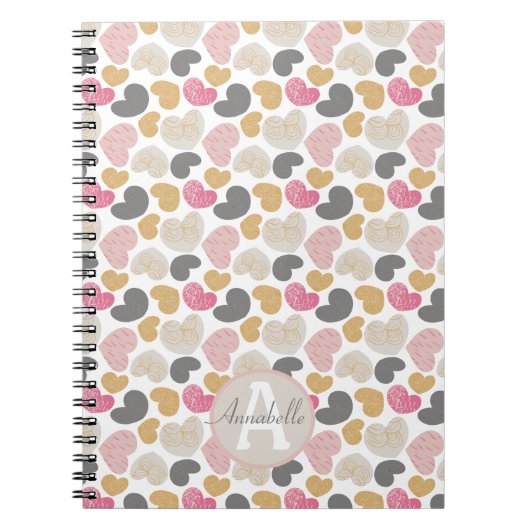 Carnet Coeurs mignons Couleurs pastel Nom du monogramme (Devant)