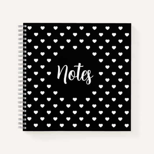 Carnet Cœurs Noir et Blanc Motif à Points Notes (Devant)