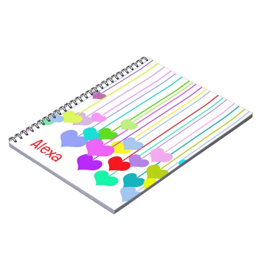 Carnet Coeurs pendants sur blanc avec nom (Côté gauche)