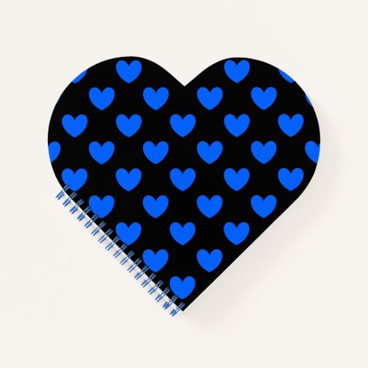Carnet Coeurs polka bleu sur noir (Devant)