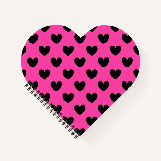 Carnet Coeurs polka noirs sur rose fuchsia (Devant)