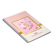 Carnet Cœurs roses élégants, monogramme initial rayures d (Côté Droit)