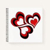Carnet Coeurs, rouge, noir, blanc, Saint Valentin. (Devant)
