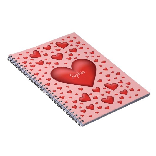 Carnet Coeurs rouges avec texte personnalisable (Côté Droit)