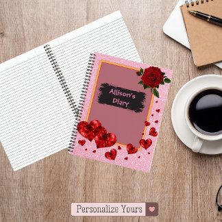 Carnet Coeurs rouges et Parties scintillant Rose