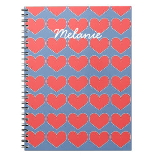Carnet Coeurs rouges sur Motif bleu Personnalisé