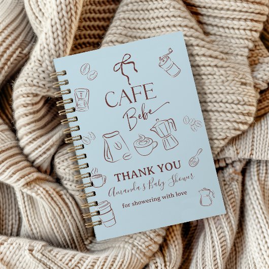 Carnet Coffee Blue Bow Cafe Bebe Baby Shower Guest Book