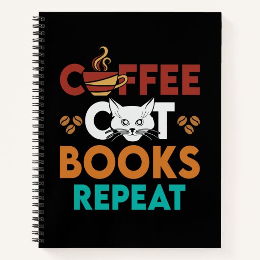 Carnet Coffee Cat Books Repeat, Lecture de café Amoureux (Devant)