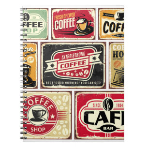 Carnet Coffee signes et collection étiquette. Retro et vi