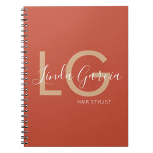 Carnet Coiffeur Orange Brûlé Beige Monogrammé    