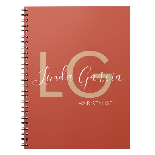 Carnet Coiffeur Orange Brûlé Beige Monogrammé (Devant)