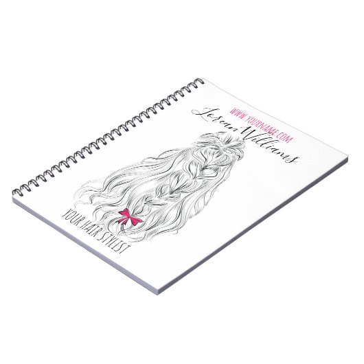Carnet Coiffure moderne Noir Blanc Vave Cheveux Rose Bow (Côté gauche)