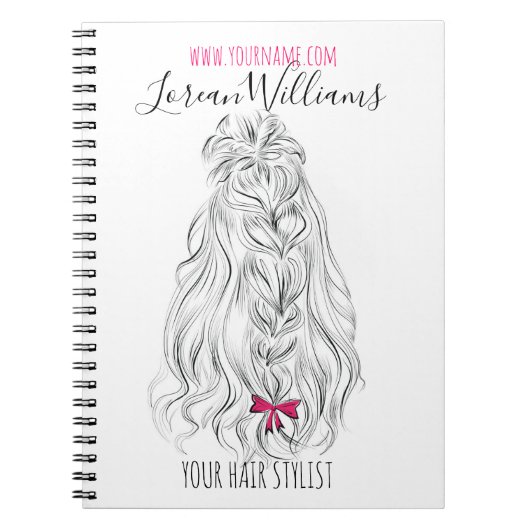 Carnet Coiffure moderne Noir Blanc Vave Cheveux Rose Bow (Devant)