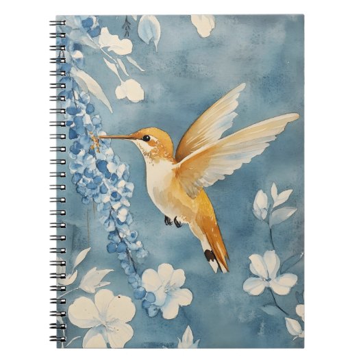 Carnet colibri en vol parmi des fleurs blanches (Devant)
