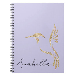 Carnet Colibri Pailleté Or & Nom Personnalisé sur Fond La
