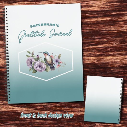Carnet Colibri sur la couverture Turquoise Ombre Gratitud