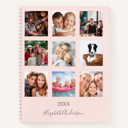 Carnet Collage de photos avec monogramme rose gold blush (Devant)