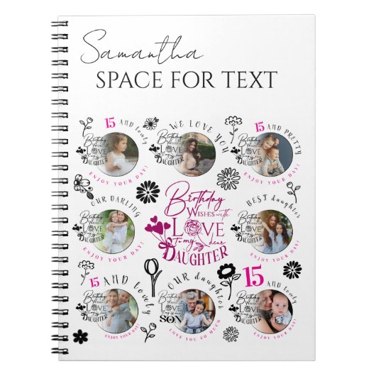 Carnet Collage de photos d'anniversaire de fille avec typ (Devant)