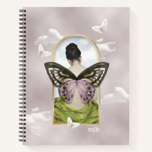 Carnet Collage Imaginaire de rêve papillon avec monogramm (Devant)