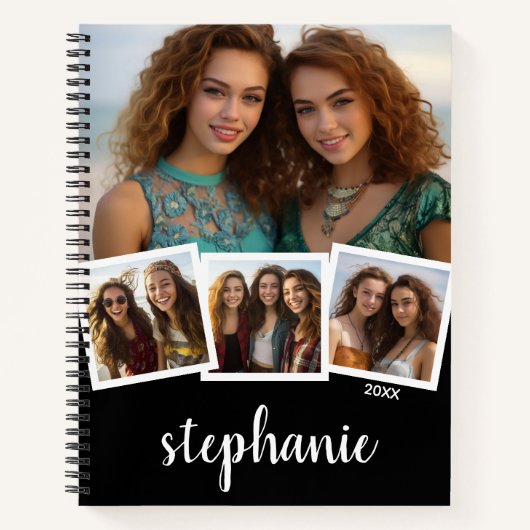Carnet Collage photo 4 tendance Nom du script noir blanc (Devant)