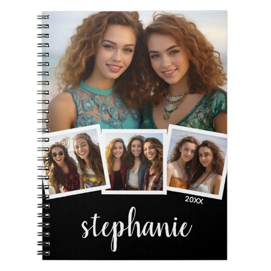 Carnet Collage photo 4 tendance Nom du script noir blanc (Devant)