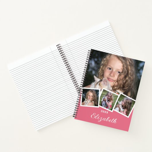 Carnet Collage photo 4 tendance Nom du script Rose blanc (Intérieur)