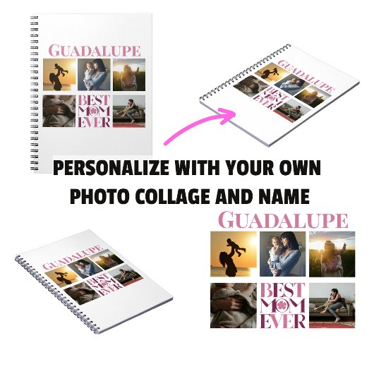 Carnet Collage photo de la meilleure maman rose tendance
