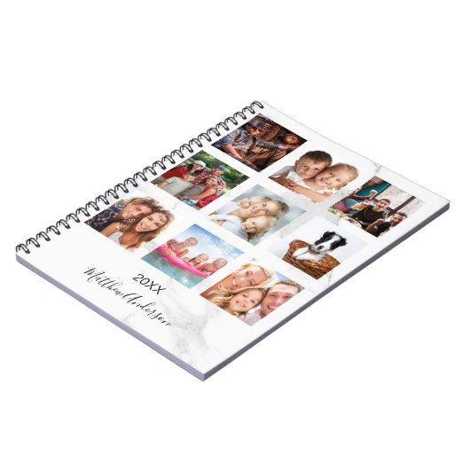 Carnet Collage photo monogrammé en marbre blanc (Côté gauche)