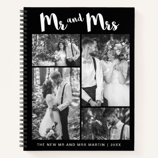 Carnet Collage photo Mr et Mrs Script noir et blanc (Devant)
