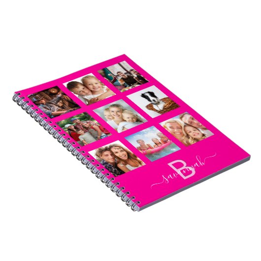 Carnet Collage photo personnalisé monogramme Hot rose jou (Côté Droit)