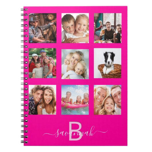 Carnet Collage photo personnalisé monogramme Hot rose jou (Devant)