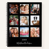 Carnet Collage photo personnalisé monogramme moderne noir (Devant)