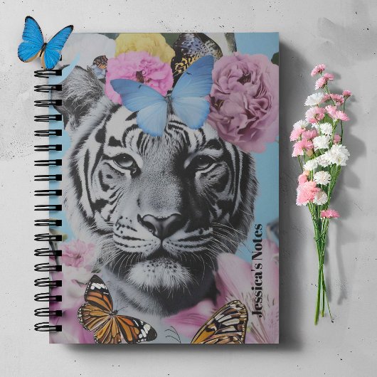 Carnet Collage Retro Pop Art Tiger et Papillons