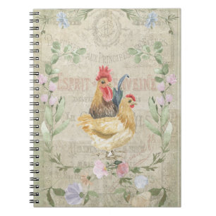 Carnet Collage vintage - coqs et fleurs