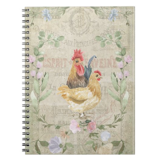 Carnet Collage vintage - coqs et fleurs (Devant)