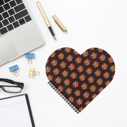 Carnet Collarette rouge Dahlia motifs floraux sur noir