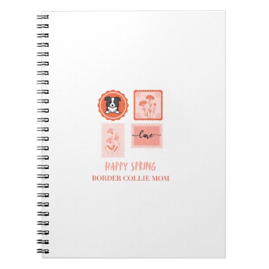 Carnet Collie de frontière timbre joyeux printemps (Devant)