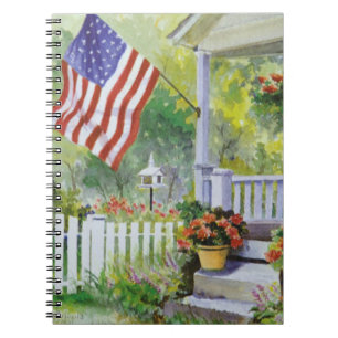 Carnet Colonial Country Home American Flag Front Porch