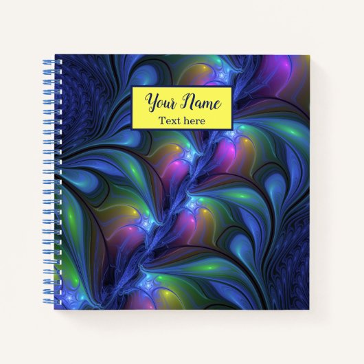 Carnet Coloré Abstrait Bleu rose Vert Fractal Nom (Devant)