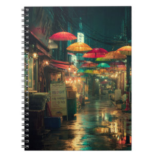 Carnet coloré de la rue du marché aux parapluies