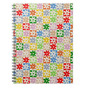 Carnet Coloré Gras esthétique À damiers Fleur Motif