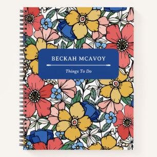Carnet Coloré Jaune Bleu Corail Motif Floral Entreprise