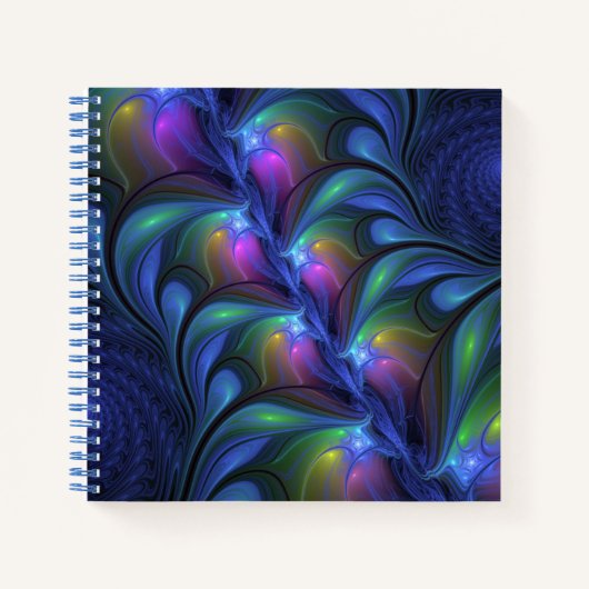 Carnet Coloré Lumineux Abstrait Bleu rose Vert Fractal (Devant)